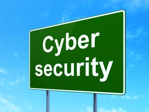 Safety concept: Cyber Security on road sign background Illustrazione stock