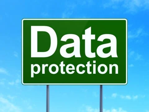 Safety concept: Data Protection on road sign background Illustrazione stock
