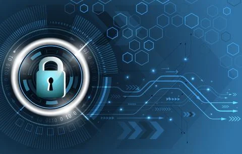 Safety concept. Global security technological background. Closed padlock, gli Stock Illustration