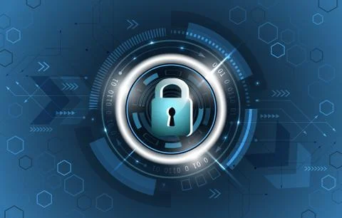 Safety concept. Global security technological background. Closed padlock, gli Stock Illustration
