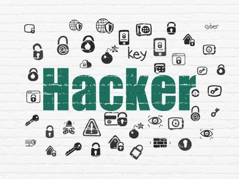 Safety concept: Hacker on wall background Illustrazione stock