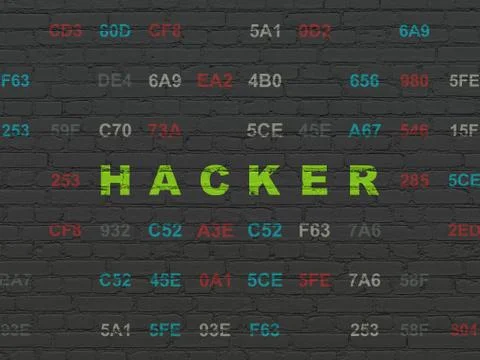 Safety concept: Hacker on wall background Illustrazione stock