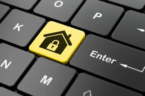 Safety concept: Home on computer keyboard background Illustrazione stock