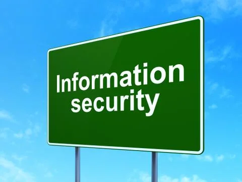 Safety concept: Information Security on road sign background Illustrazione stock