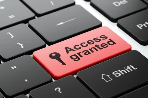 Safety concept: Key and Access Granted on computer keyboard background Illustrazione stock