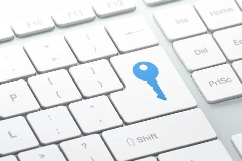 Safety concept: Key on computer keyboard background Illustrazione stock