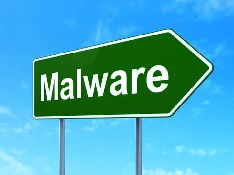 Safety concept: Malware on road sign background Illustrazione stock
