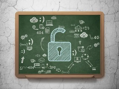 Safety concept: Opened Padlock on School Board background Illustrazione stock