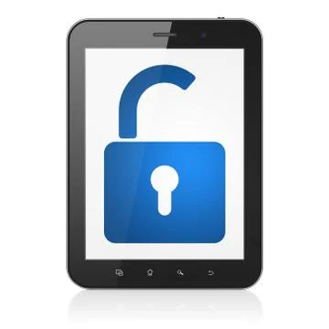 Safety concept: Opened Padlock on tablet pc computer Stock Illustration