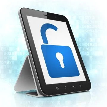 Safety concept: Opened Padlock on tablet Illustrazione stock