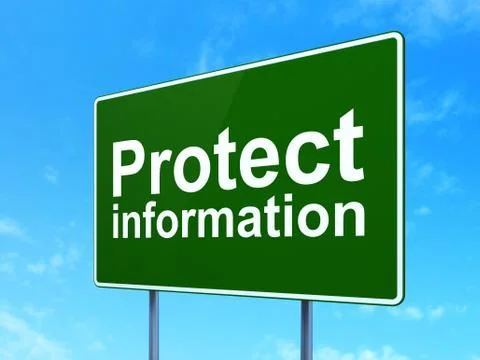 Safety concept: Protect Information on road sign background Illustrazione stock