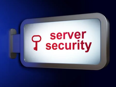 Safety concept: Server Security and Key on billboard background Illustrazione stock
