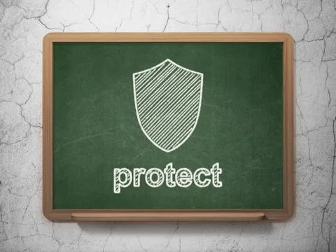 Safety concept: Shield and Protect on chalkboard background Stock Illustration