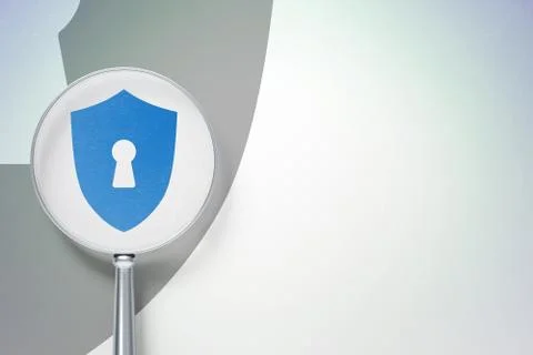 Safety concept:  Shield With Keyhole with optical glass on digital background Stock Illustration