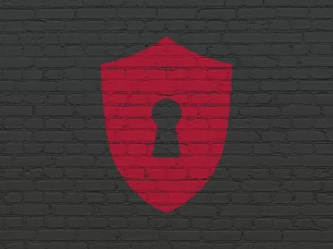 Safety concept: Shield With Keyhole on wall background Ilustración de archivo