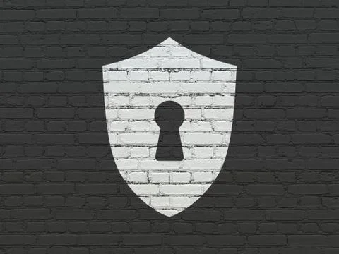 Safety concept: Shield With Keyhole on wall background Ilustración de archivo