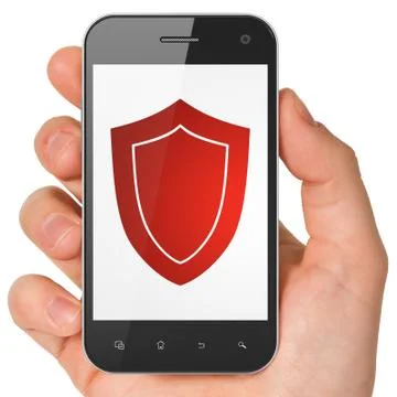 Safety concept: Shield on smartphone 库存插图