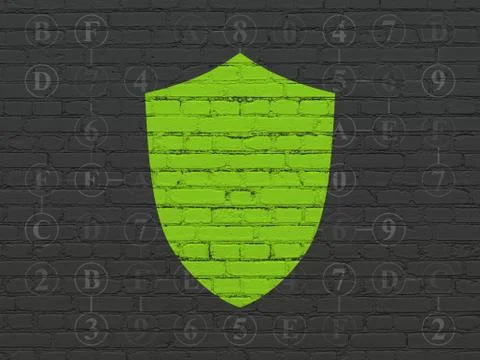 Safety concept: Shield on wall background Illustrazione stock