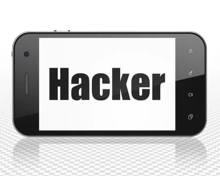 Safety concept: Smartphone with Hacker on display Stock Illustration