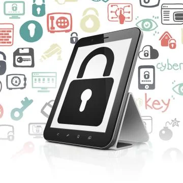 Safety concept: Tablet Computer with Closed Padlock on display Stock Illustration