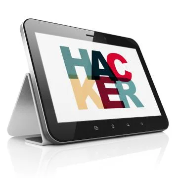 Safety concept: Tablet Computer with Hacker on  display Stock Illustration