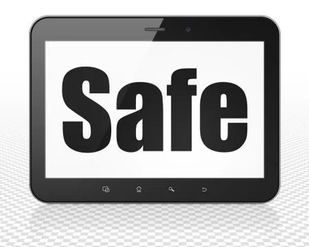 Safety concept: Tablet Pc Computer with Safe on display Stock Illustration