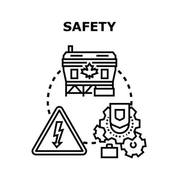 Safety concept with warning sign and secure building Ilustración de archivo
