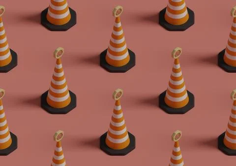 Safety cone isometric seamless pattern. 3d illustration. 스톡 일러스트