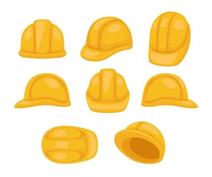 Safety construction helmet set with various view or composition, yellow har.. Stock Illustration
