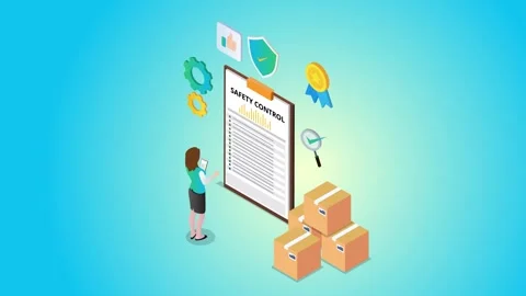 Safety control 3d isometric cartoon animation in 4K UHD 3840x2160 Stock Footage 250230608