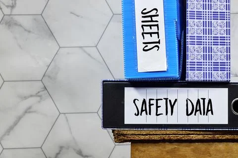 SAFETY DATA SHEETS (SDS) on archive boxes , Safety and  Health at Work Concept  스톡 사진
