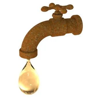 Safety of drinking water concept, 3D illustration showing tap with water Stock Photos