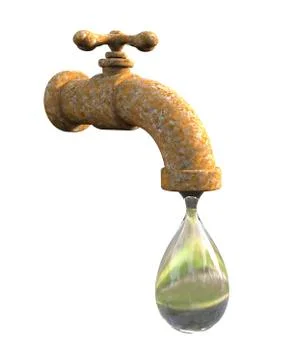 Safety of drinking water concept, 3D illustration showing tap with water Stock Photos
