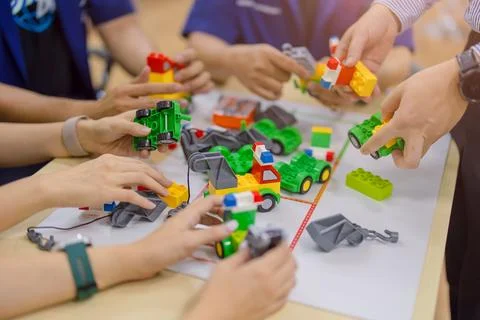 Safety engineer student using toy situation simulation learning safety proc.. Stock Photos
