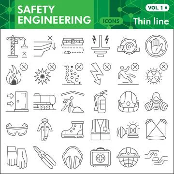 Safety engineering thin line icon set, Industry symbols collection or sketches Ilustración de archivo