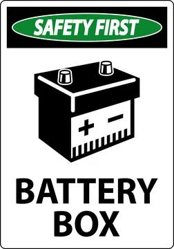 Safety First Battery Box with Icon Sign On White Background Stock Illustration