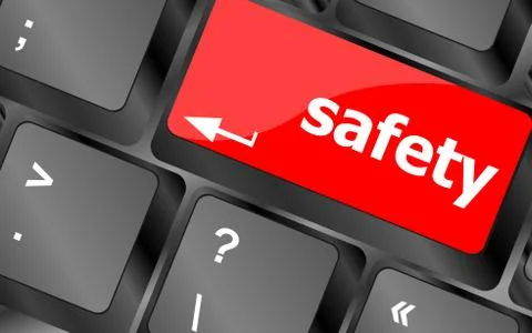 Safety first concept with key on computer keyboard Illustrazione stock