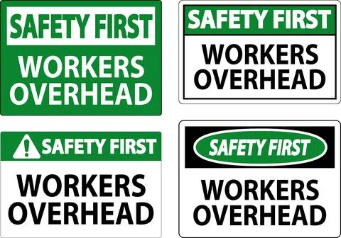 Safety First Falling Debris Sign, Workers Overhead Falling Objects 스톡 일러스트