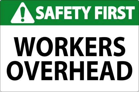 Safety First Falling Debris Sign, Workers Overhead Falling Objects Illustrazione stock