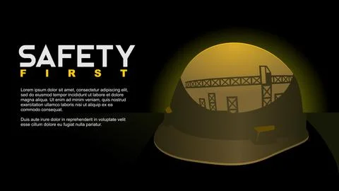 Safety first. hard hats reflected with rigs building. vector illustration Illustrazione stock
