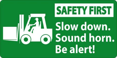 Safety First Label Slow Down Sound Horn Be Alert Stock Illustration