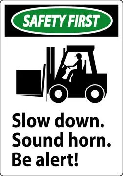 Safety First Label Slow Down Sound Horn Be Alert Stock Illustration