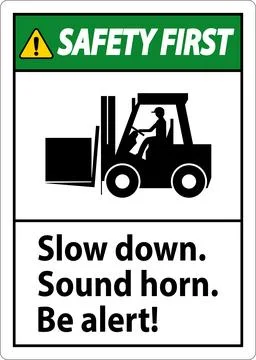 Safety First Label Slow Down Sound Horn Be Alert Stock Illustration