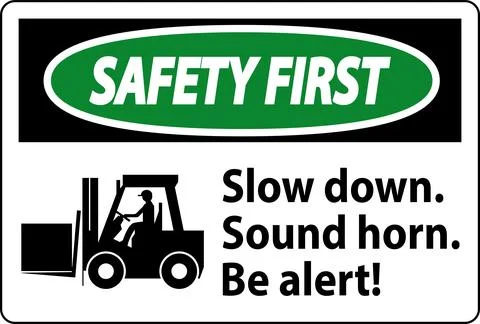 Safety First Label Slow Down Sound Horn Be Alert Stock Illustration