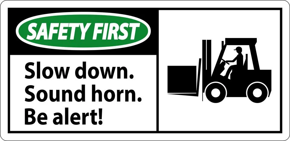 Safety First Label Slow Down Sound Horn Be Alert Stock Illustration