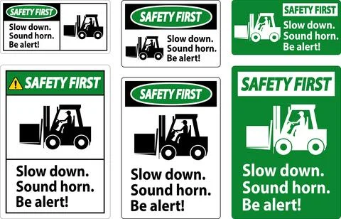 Safety First Label Slow Down Sound Horn Be Alert Stock Illustration