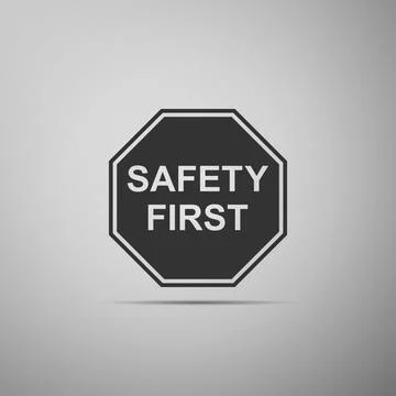 Safety First octagonal shape icon isolated on grey background. Flat design Stock Illustration