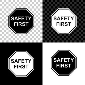 Safety First octagonal shape icon isolated on black, white and transparent Stock Illustration