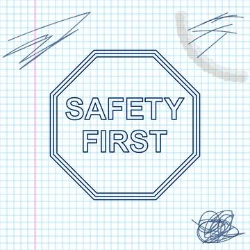 Safety First octagonal shape line sketch icon isolated on white background Stock Illustration