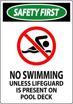 Safety First Pool Sign No Swimming Unless Lifeguard Is Present On Pool Deck Stock Illustration